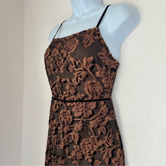 Y2K Brown Velvet Burnout Midi Dress Size S Fairy Grunge - Picture 5 of 13